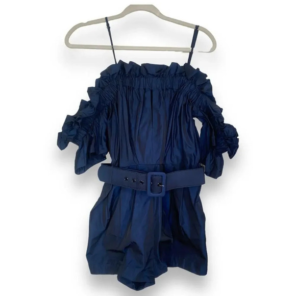 ALICE MCCALL Dream Playsuit Navy Cold Shoulder Romper Blue Size 6 Ruffles - Picture 2 of 8